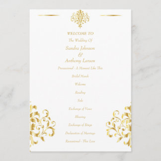 Elegant Gold and White Damask Wedding Programme