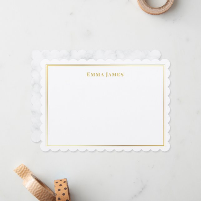 Elegant Gold and White Double Borders Personalised Card (Front/Back In Situ)