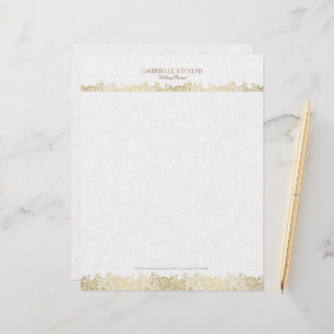 Elegant Gold And White Floral Paisley Lace Custom Letterhead