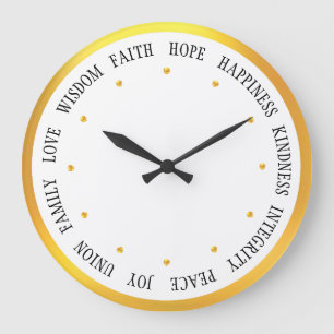 Elegant Gold and White Good Vibes Large Clock