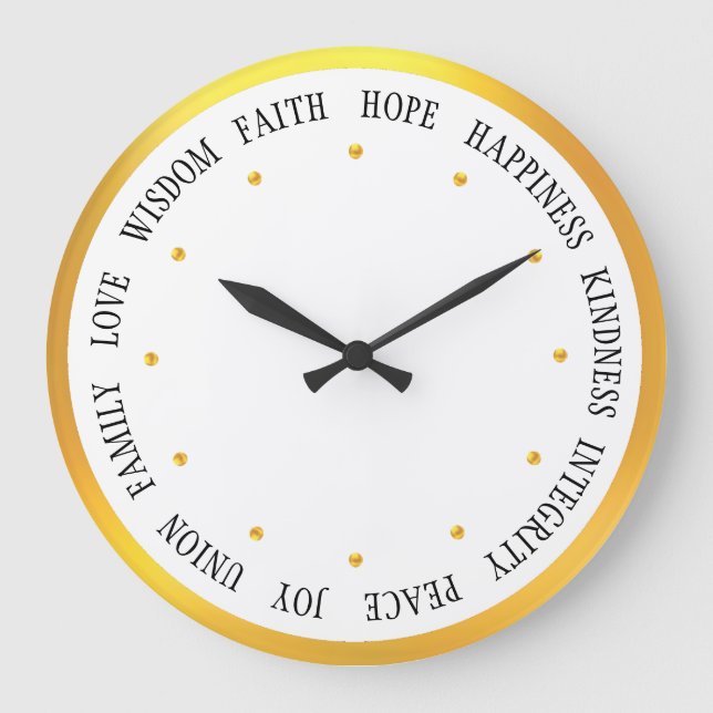 Elegant Gold and White Good Vibes Large Clock (Front)