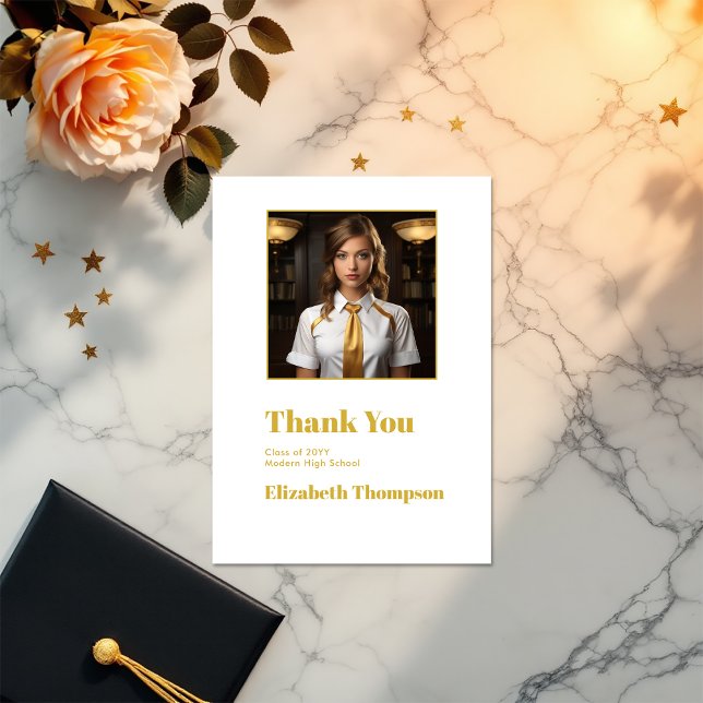 Elegant Gold and White Graduation Photo Thank You Card (Elegant Gold and White Graduation Photo Thank You Card)