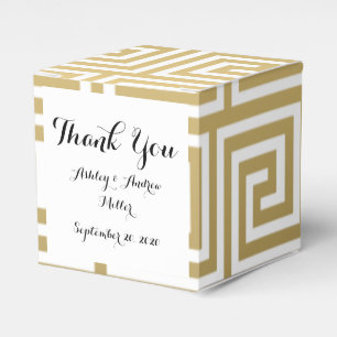 Elegant Gold and White Greek Key Pattern Favour Box