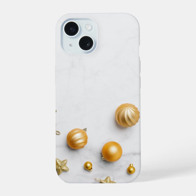  Elegant Gold And White Marble  iPhone 15 Case (Back)
