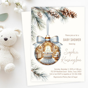 Elegant Gold and White Ornament Baby Shower Invitation
