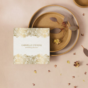 Elegant Gold And White Paisley Wedding Planner Square Business Card