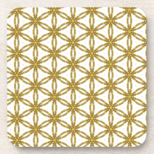 Elegant Gold and White Pattern Geometric Patten Coaster