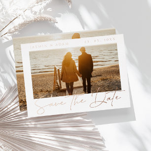Elegant Gold and White Photo Save the Date Card