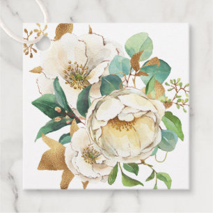 Elegant Gold and White Roses Favour Tags