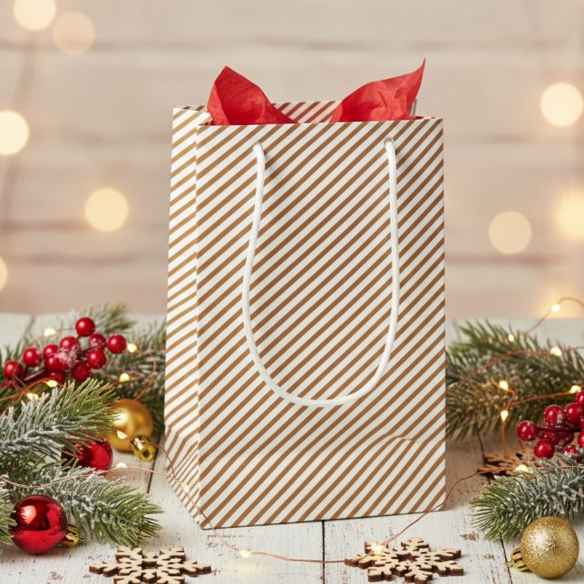 Elegant Gold and White Thin Stripes Small Gift Bag (Elegant Modern Gold Gift Bags. Thin Gold & White Lines Pattern for Christmas & Stylish Bridal Shower)