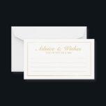 Elegant Gold and White Wedding Advice and Wishes<br><div class="desc">Beautiful Elegant Gold and White Wedding Advice and Wishes Card
featuring your information in gold elegant font style with gold rectangle border.

Click on the customise it button to personalise the design.

Please note that gold foil shown on product is a printed effect,  not an actual gold foil.</div>