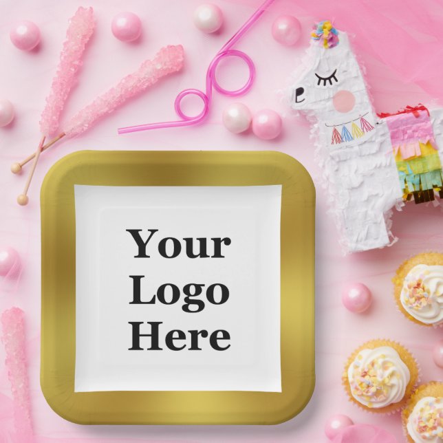 Elegant Gold and White Your Logo Here Template Paper Plate (Party)