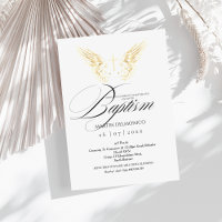 Elegant Gold Angel Wings Typography Cross Baptism