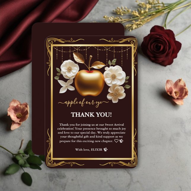 Elegant Gold Apple of Our Eye Baby Shower Thank You Card (Creator Uploaded)