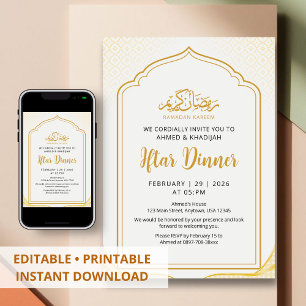 Elegant Gold Arch Ramadan Iftar Dinner Invitation