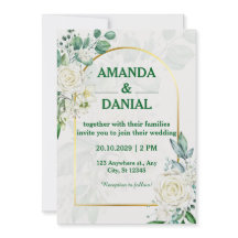 Elegant Gold Arch White Rose Floral Wedding Invita