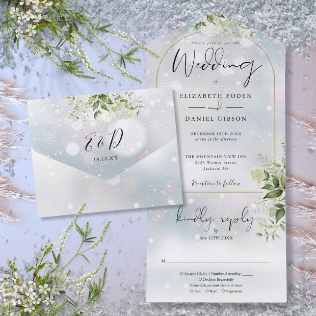 Elegant Gold Arch Winter Greenery Wedding All In One Invitation (Elegant Gold Arch Winter Greenery Wedding All In One Invitation)
