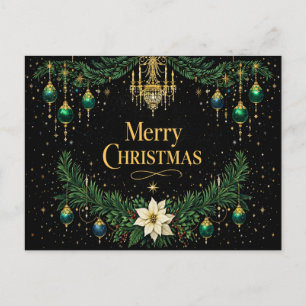 Elegant Gold Art Deco Chandelier Christmas Holiday Postcard