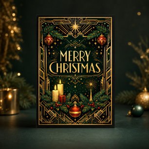 Elegant Gold Art Deco Merry Christmas  Holiday Card