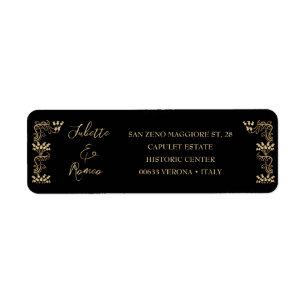 Elegant gold Art Deco on black return address