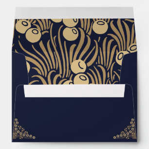 Elegant gold Art Deco on blue wedding invitation Envelope