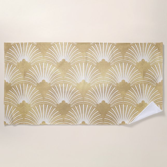 Elegant gold art-deco pattern beach towel (Front)