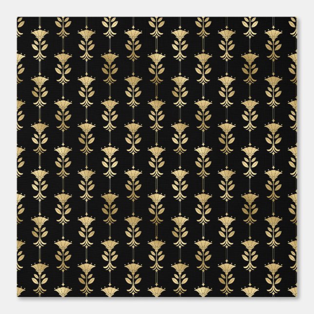 Elegant Gold Art Deco Pattern Black Wallpaper (Front)