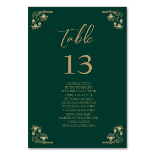 Elegant gold Art Deco wedding Table sitting chart  Number