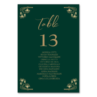 Elegant gold Art Deco wedding Table sitting chart  Number