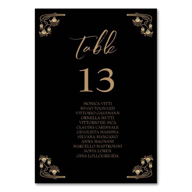Elegant gold Art Decowedding Table sitting chart T Table Number (Front)