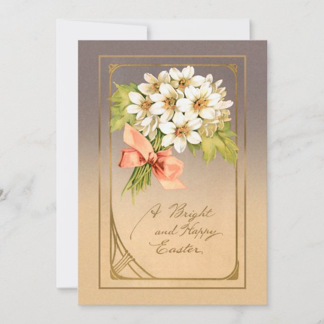 Elegant Gold Art Nouveau Easter Floral Holiday Card (Front)