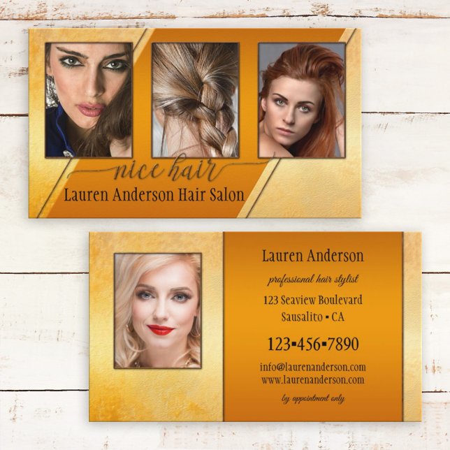 Elegant Gold Artistic Photo Portfolio Hair Stylist Business Card (Creator Uploaded)