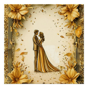 Elegant Gold Artwork of Romantic wedding Couple Poster