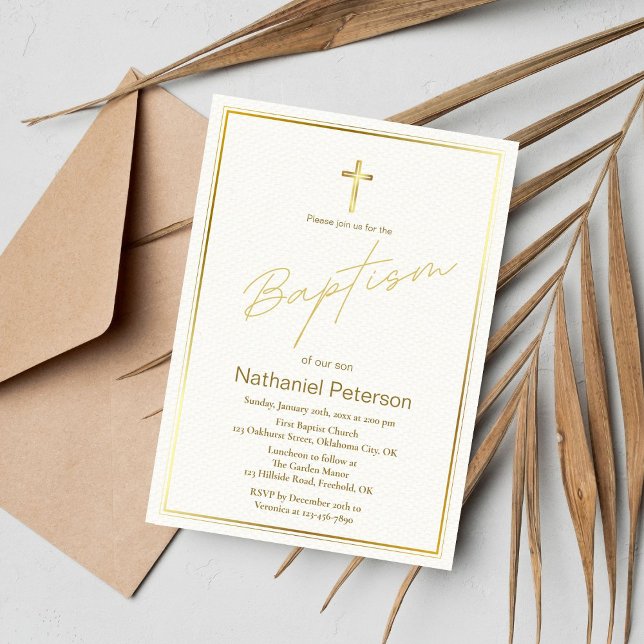 Elegant Gold Baby Boy Baptism Invitation (Creator Uploaded)