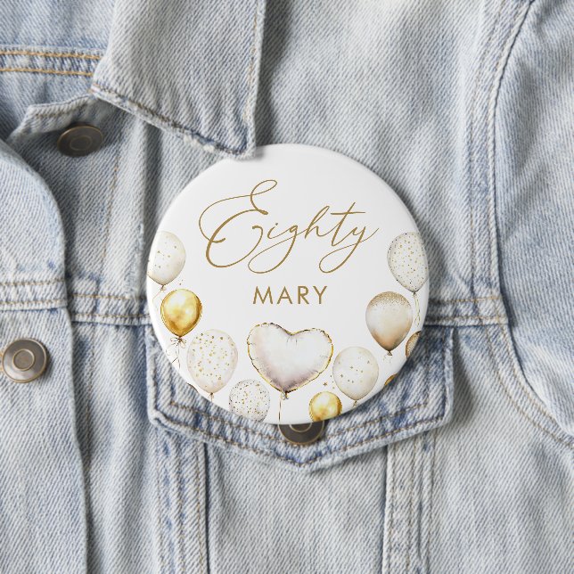 Elegant Gold Balloon 80th Birthday Party 10 Cm Round Badge (In Situ)