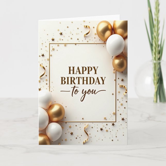 Elegant Gold Balloons Card (Front)