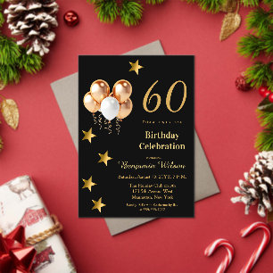 Elegant Gold Balloons on Black 60th Birthday Party Acrylic Invitations