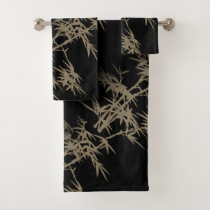 Elegant Gold Bamboo on Black  Bath Towel Set