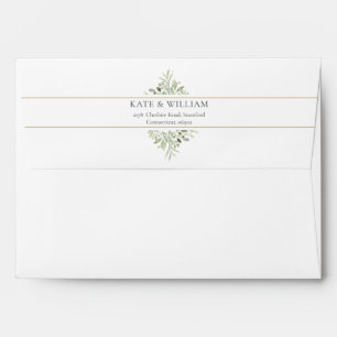 Elegant Gold band Greenery  Return Address Envelope