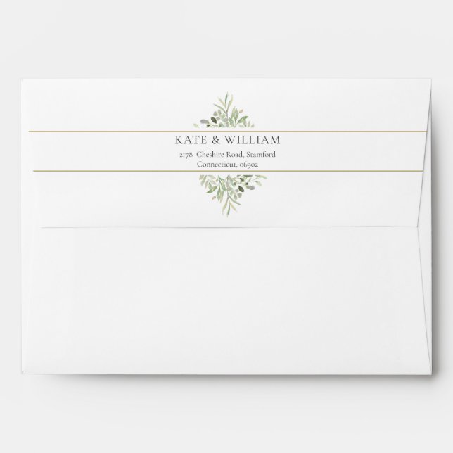 Elegant Gold band Greenery  Return Address Envelope (Back (Top Flap))