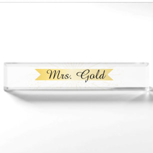 Elegant Gold Banner Desk Name Plate