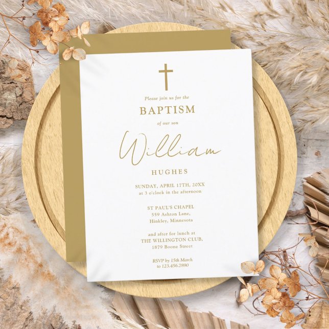 Elegant Gold Baptism Christening Invitation Postcard (Elegant Gold Baptism Christening Invitation Postcard)