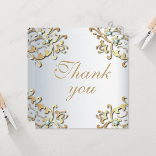 Elegant Gold Baroque Border On Silver Wedding  (Front/Back In Situ)