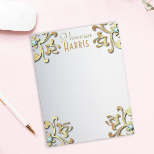 Elegant Gold Baroque Filigree Border On Silver Custom Letterhead