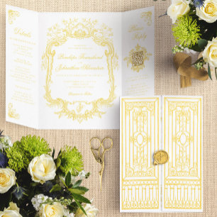 Elegant Gold Baroque Gate Fairytale Wedding Tri-Fold Invitation
