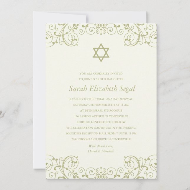Elegant Gold Bat Mitzvah Invitation (Front)