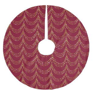 Elegant Gold Bead Swags on Burgundy Red Brushed Polyester Tree Skirt