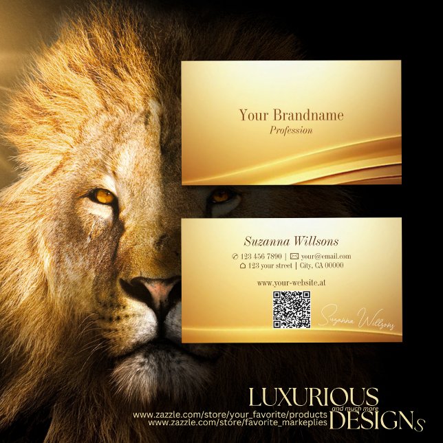 Elegant Gold Beige Curve Decor with QR Code Noble Business Card (Creator Uploaded)