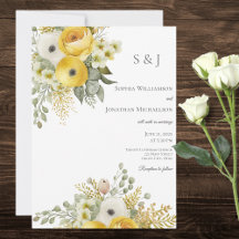 Elegant Gold & Beige Floral Wedding Invitation