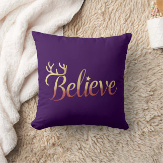 Elegant Gold Believe Antler Christmas Accent Cushion
